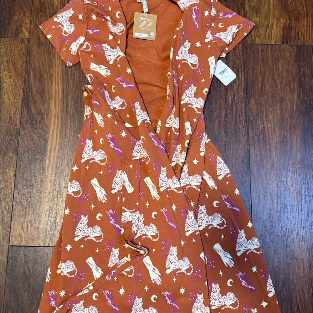 Mata Traders Rust Cat Print Wrap Dress